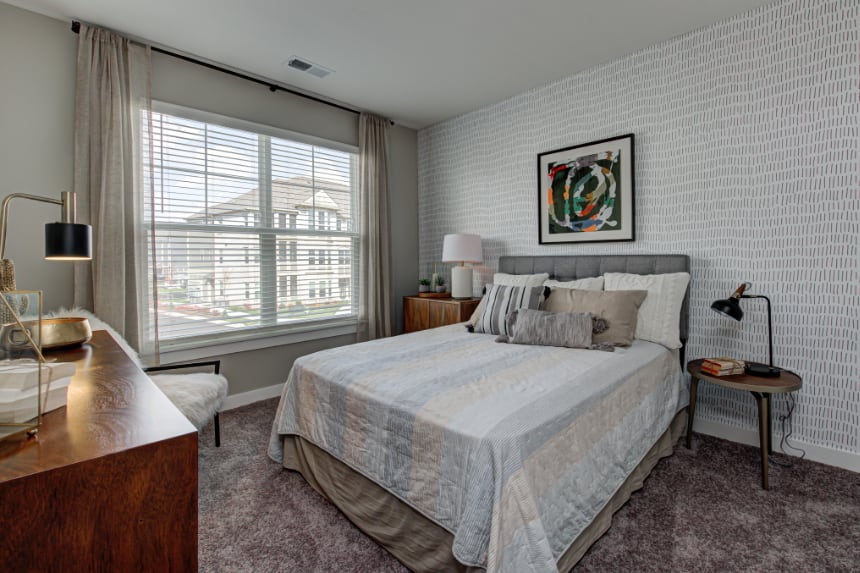 Model bedroom at Harmony Apartments